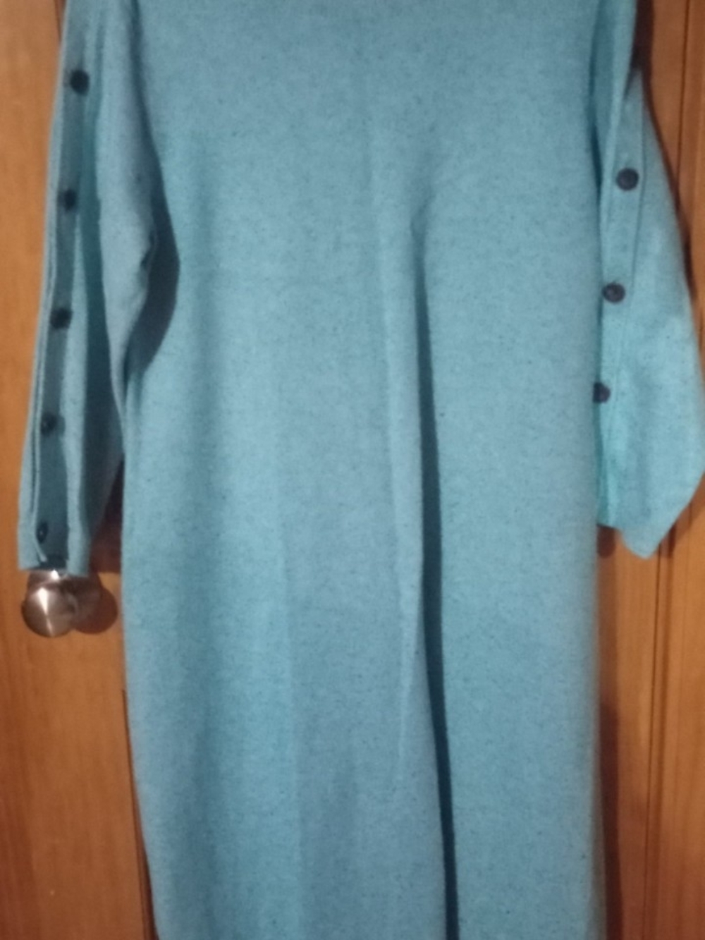 Talbots Teal Button-Sleeve Crewneck Sweater Dress
